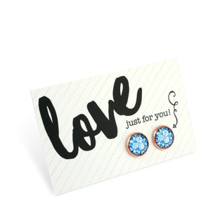 FLORAL WONDERS - Love Just For You - Rose Gold 12mm Circle Studs - BLUE BUDS (10335)