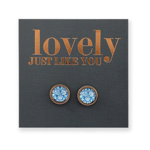 FLORAL WONDERS - BLUE BUDS - Lovely Just Like You - 8mm Stainless Steel Circle Studs Rose Gold (9916-R)