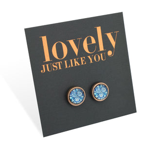 FLORAL WONDERS - BLUE BUDS - Lovely Just Like You - 8mm Stainless Steel Circle Studs Rose Gold (9916-R)