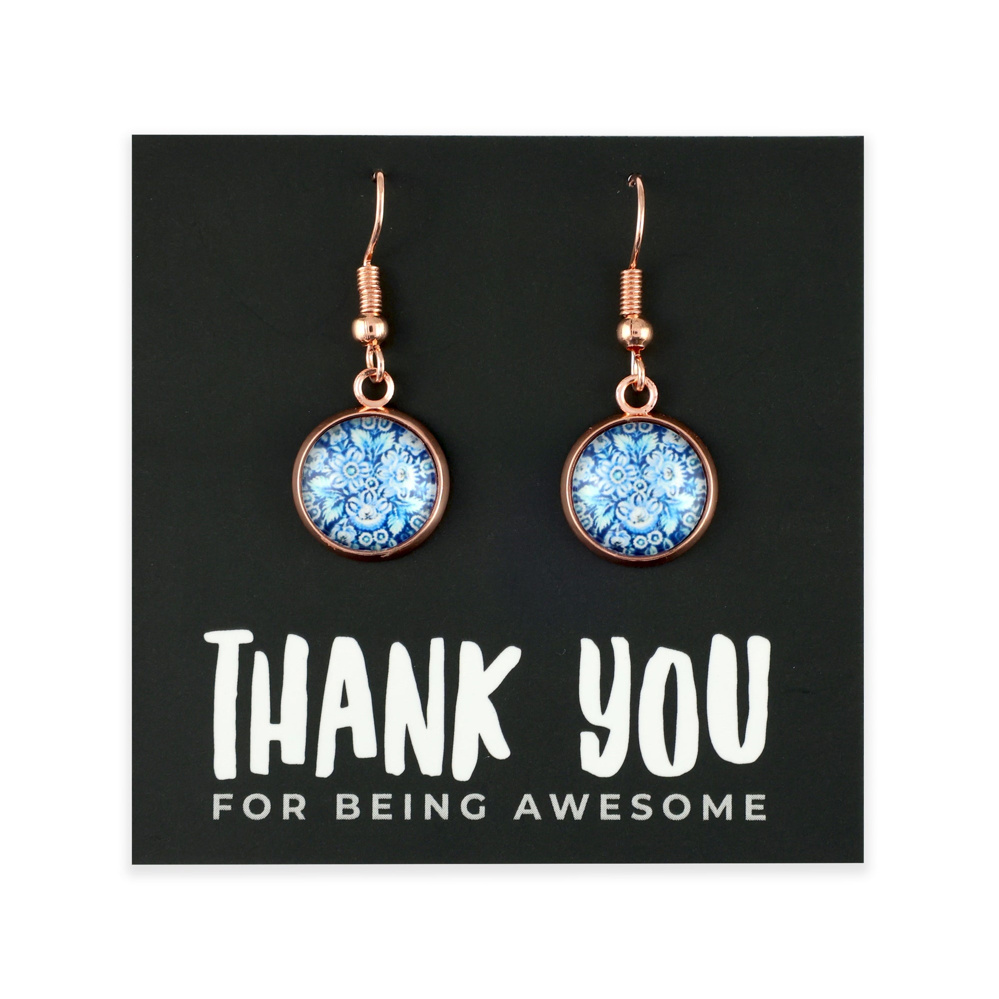 FLORAL WONDERS - Thank You For Being Awesome - Rose Gold Dangle Earrings - BLUE BUDS (10923)