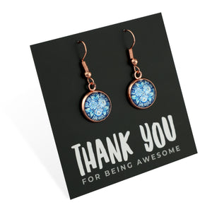 FLORAL WONDERS - Thank You For Being Awesome - Rose Gold Dangle Earrings - BLUE BUDS (10923)