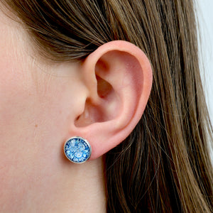 FLORAL WONDERS  - Beautiful Just The Way You Are - Bright Silver 12mm Circle Studs - BLUE BUDS (10234)