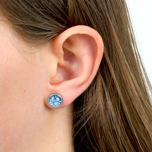 FLORAL WONDERS - Lovely Just Like You - 8mm Stainless Steel Circle Studs Silver - BLUE BUDS (9911-F)