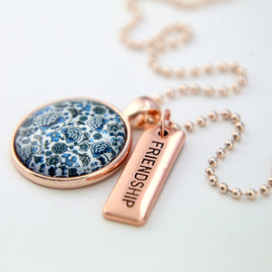 Blue Collection - Rose Gold 'FRIENDSHIP' Necklace - Blue Danube (10722)