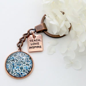 Blue Collection - Vintage Rose Gold 'TEACH LOVE INSPIRE' Keyring - Blue Danube (10143)