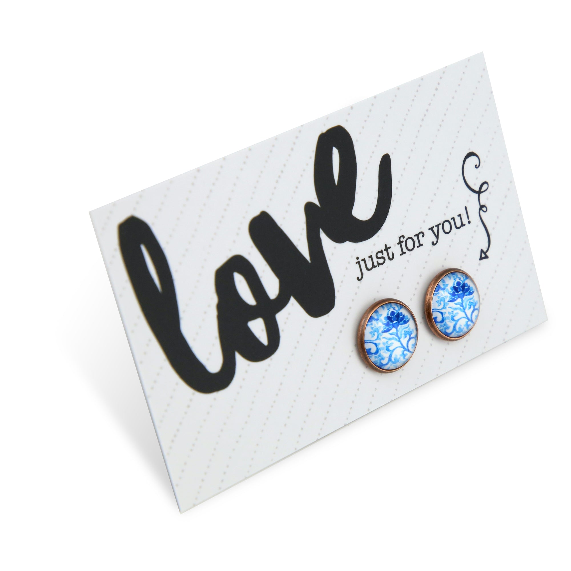 Blue Collection - Love Just For You - Vintage Copper 12mm Circle Studs - Blue Fleur (12131)