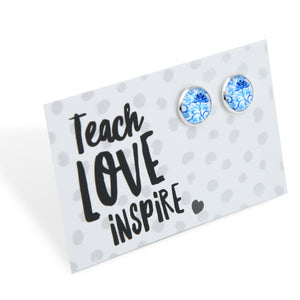 Blue Collection - Teach Love Inspire - Bright Silver 12mm Circle Studs - Blue Fleur (12121)