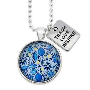 Blue Collection - Bright Silver 'TEACH LOVE INSPIRE' Necklace - Blue Lemon Squeeze (10742)