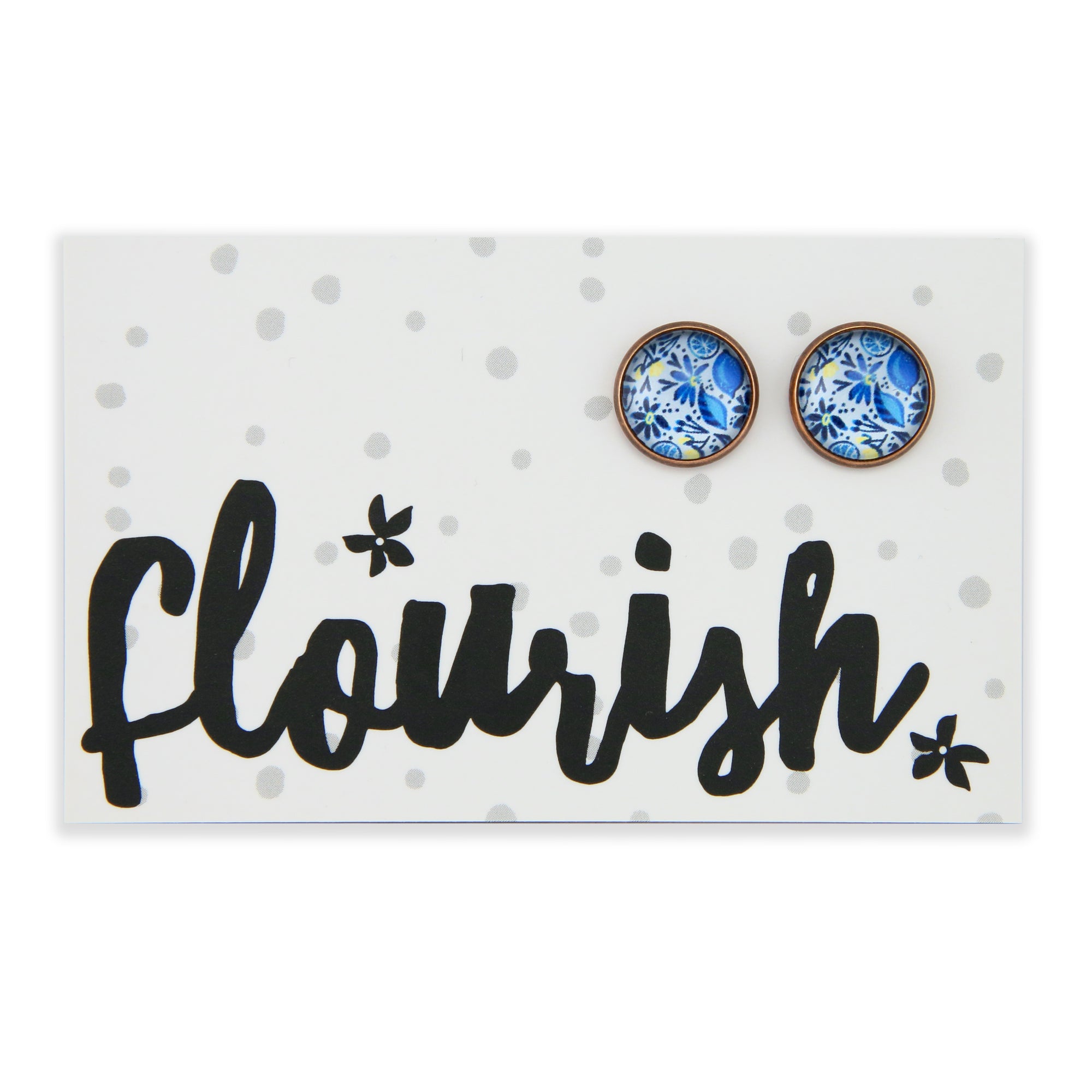 Blue Collection - Flourish - Vintage Copper 12mm Circle Studs - Blue Lemon Squeeze  (12142)