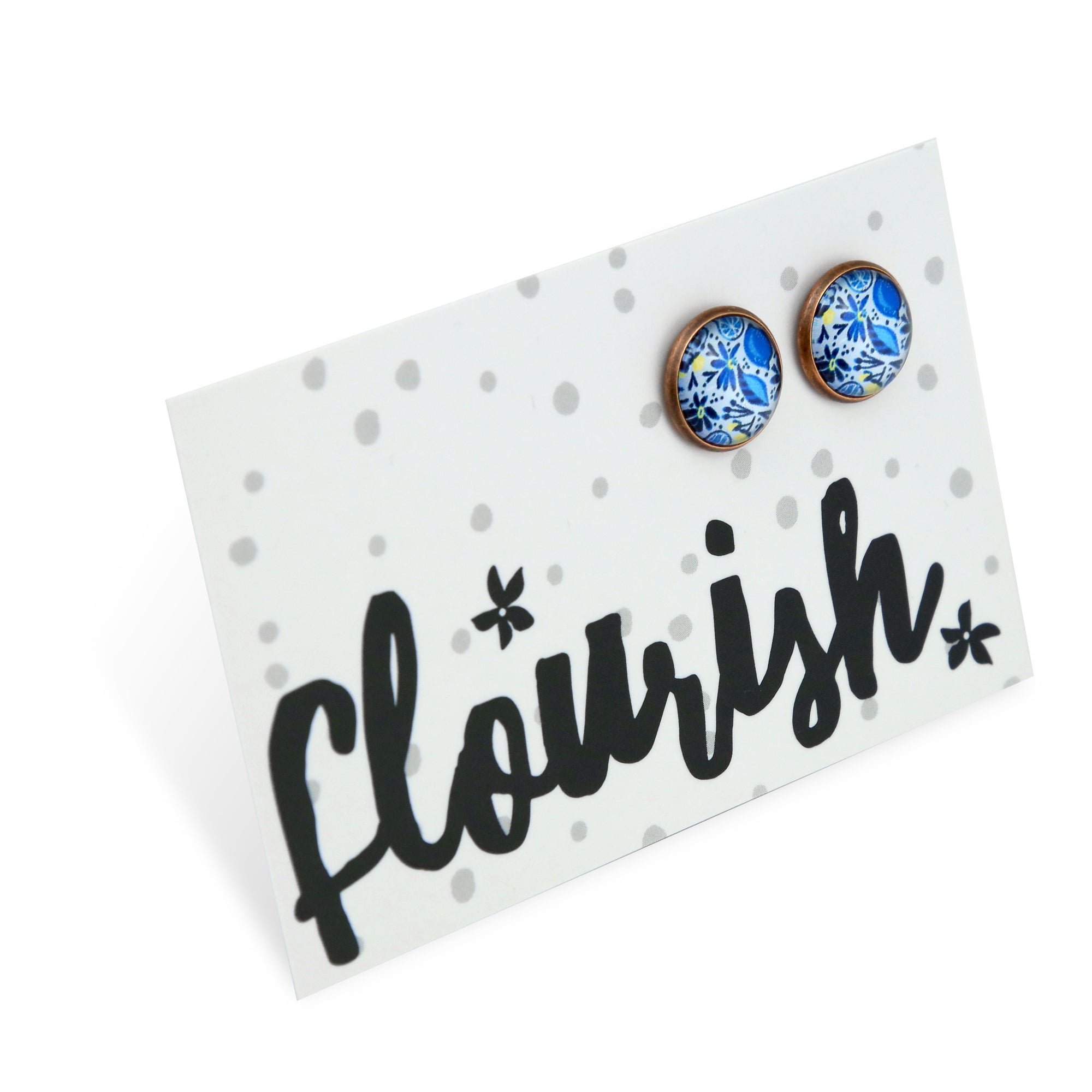 Blue Collection - Flourish - Vintage Copper 12mm Circle Studs - Blue Lemon Squeeze  (12142)