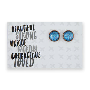 Blue Collection - Beautiful Strong Unique - Vintage Copper 12mm Circle Studs - Blue Paisley (12144)