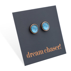 Heart & Soul Collection - BLUE PAISLEY - Dream Chaser - 8mm Stainless Steel Circle Studs Rose Gold (9911-R)