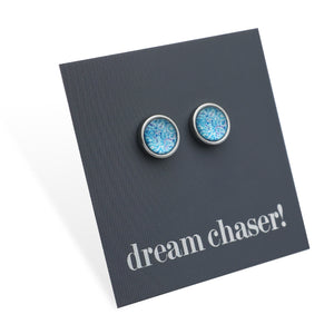 HEART & SOUL Collection - BLUE PAISLEY - Dream Chaser - 8mm Stainless Steel Circle Studs Silver (9907-R)