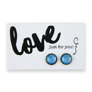 Blue Collection - Love Just For You - Vintage Gold 12mm Circle Studs - Blue Paisley (12112)