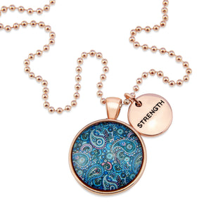 Blue Collection - Rose Gold 'STRENGTH' Necklace - Blue Paisley (10841)