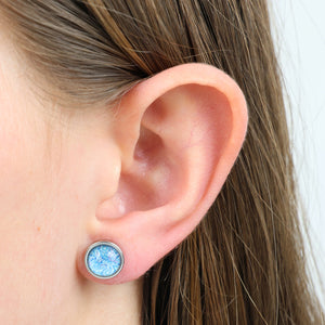 HEART & SOUL Collection - BLUE PAISLEY - Dream Chaser - 8mm Stainless Steel Circle Studs Silver (9907-R)