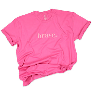 BRAVE - Plus Size Long Boxy Tee - Pop Pink with Pink Print