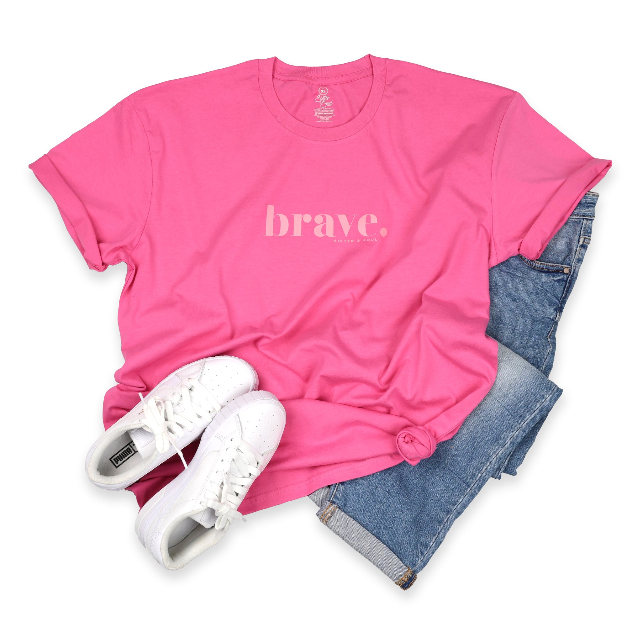 BRAVE - Plus Size Long Boxy Tee - Pop Pink with Pink Print