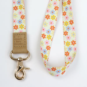 LANYARD with embossed words - BRIGHT POP CREAM FLOWERS