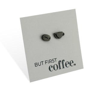 Stainless Steel Earring Studs - But First Coffee - COFFEE CUP & BEAN