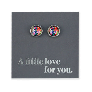 FLORAL WONDERS - A Little Love For You - 8mm Stainless Steel Circle Stud Silver - CABANA (9916-F)