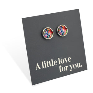 FLORAL WONDERS - A Little Love For You - 8mm Stainless Steel Circle Stud Silver - CABANA (9916-F)