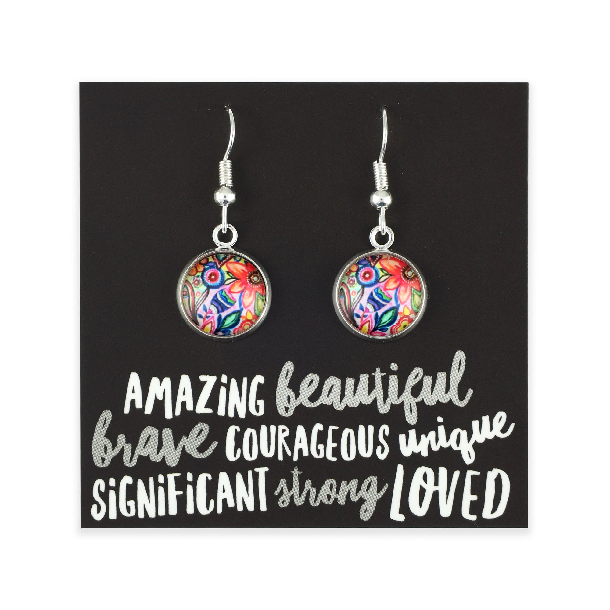 FLORAL WONDERS - Amazing Beautiful Brave - Bright Silver Dangle Earrings - CABANA (11041)