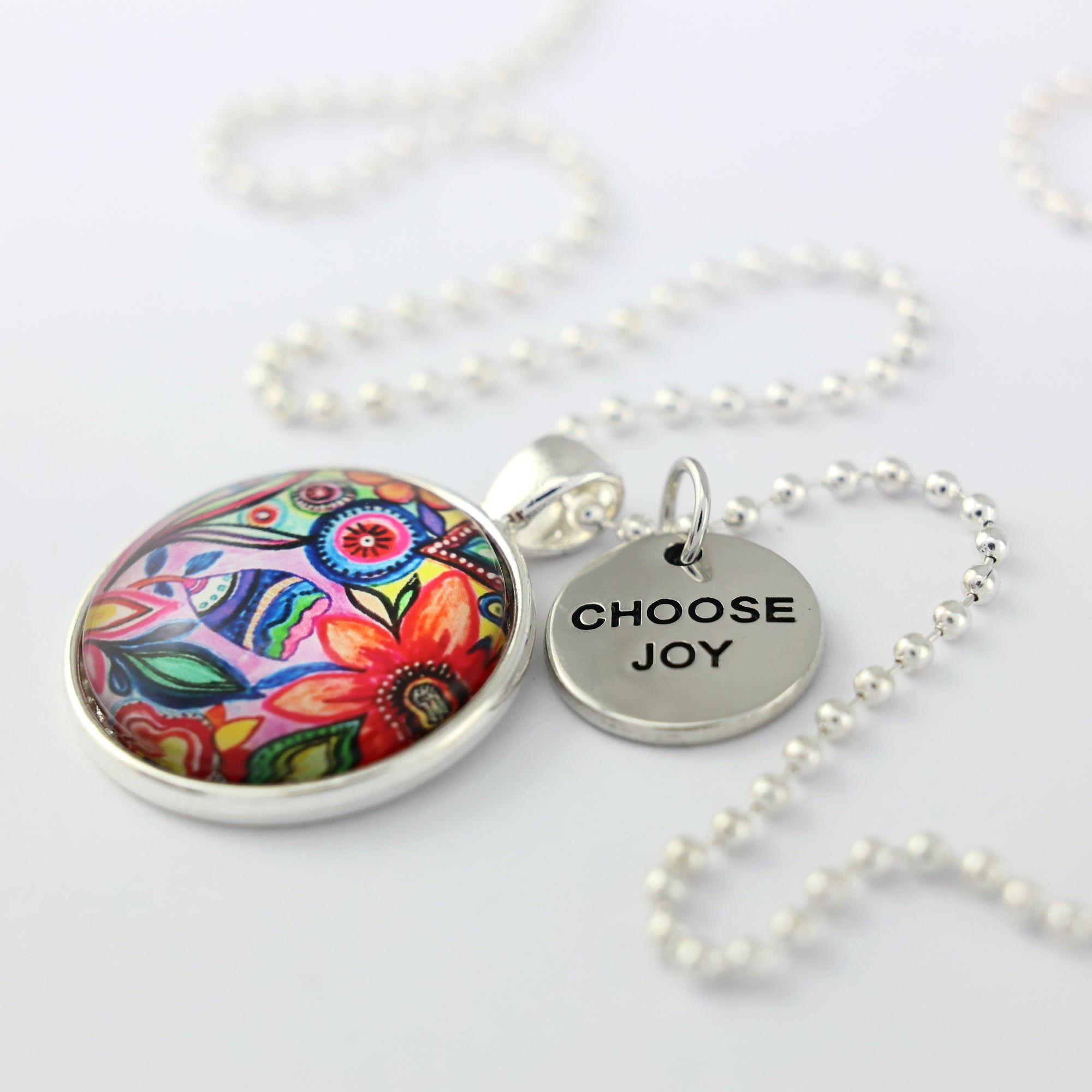 FLORAL WONDERS - Bright Silver 'CHOOSE JOY' Necklace - Cabana (10125)