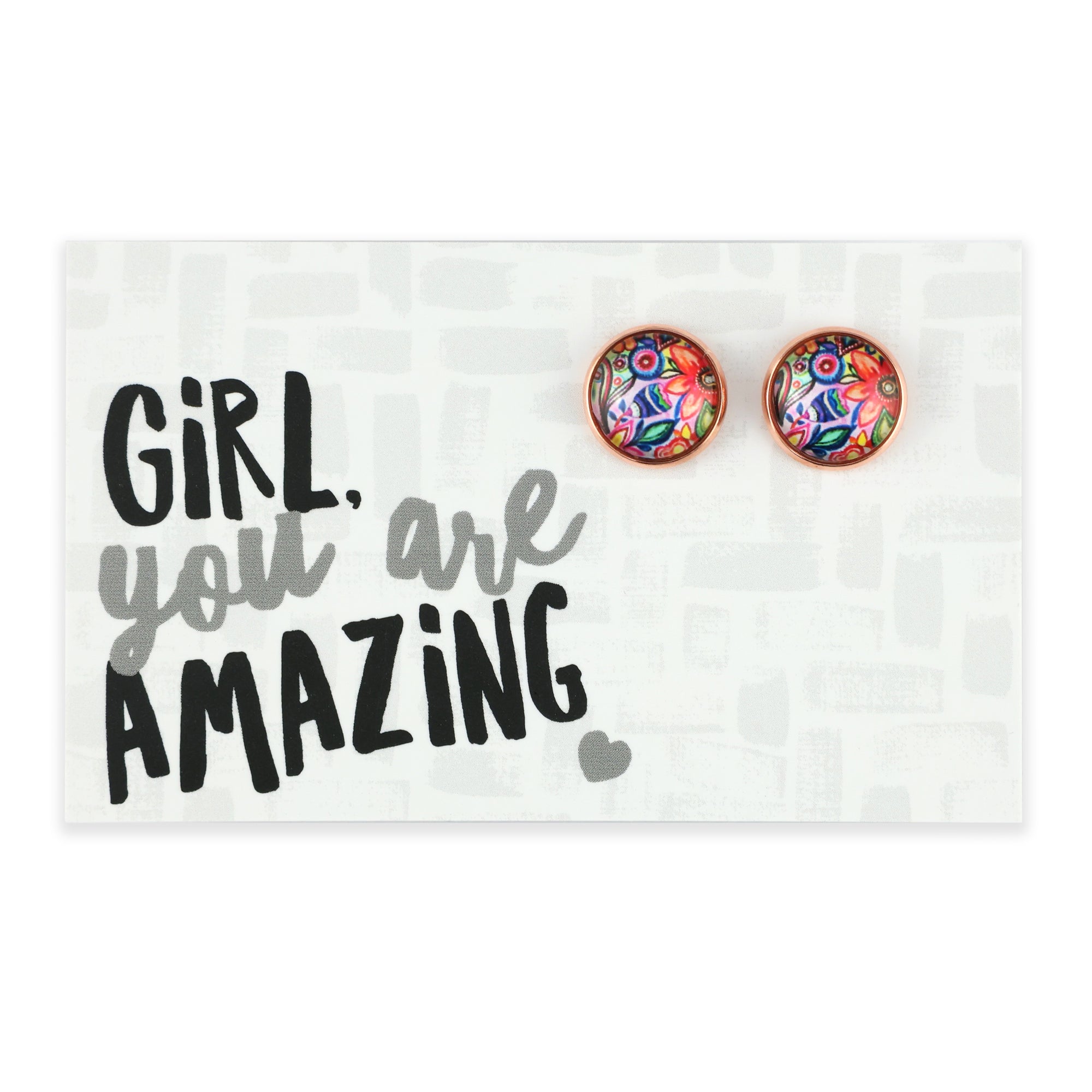 FLORAL WONDERS - Girl, You Are Amazing - Rose Gold 12mm Circle Studs - CABANA (10652)