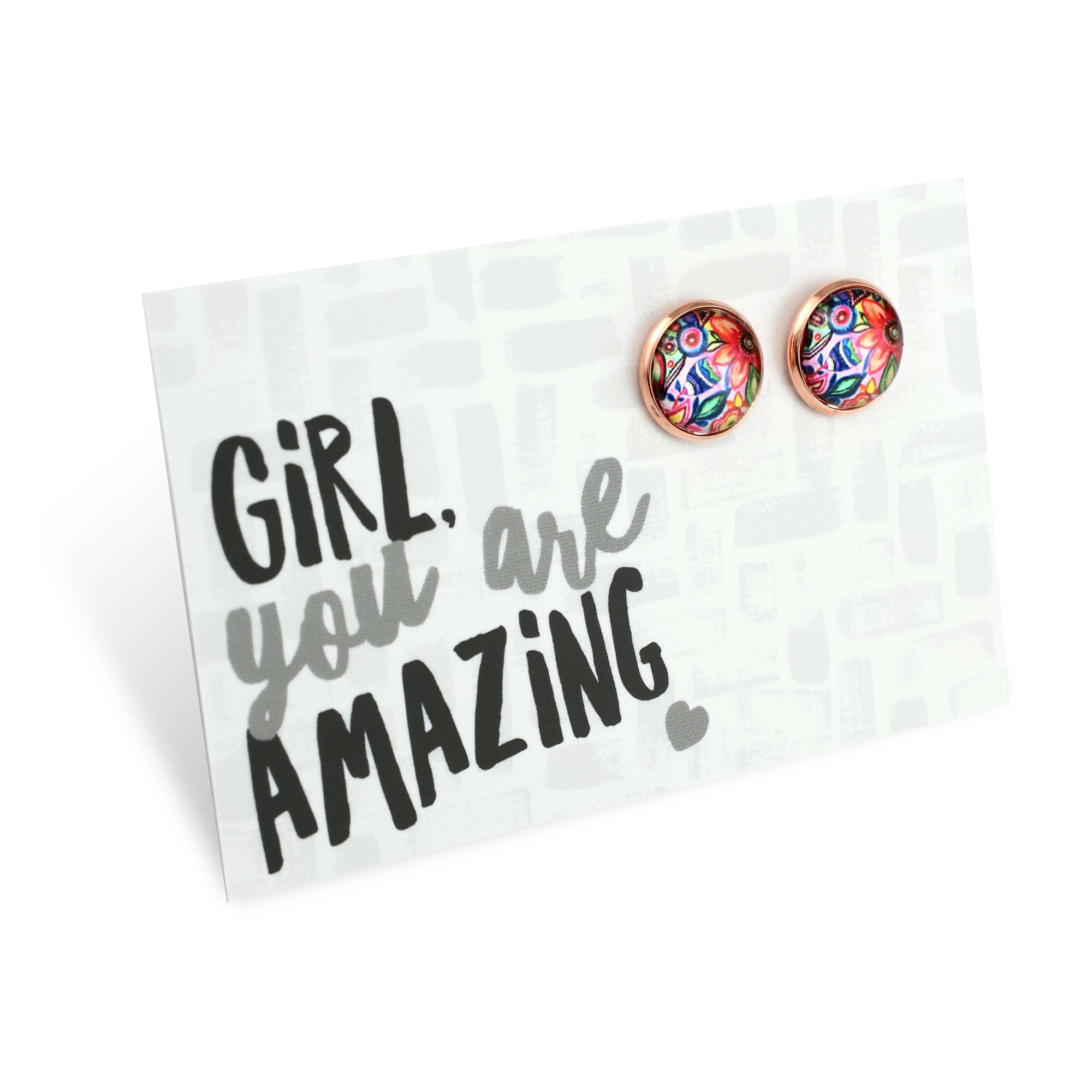 FLORAL WONDERS - Girl, You Are Amazing - Rose Gold 12mm Circle Studs - CABANA (10652)