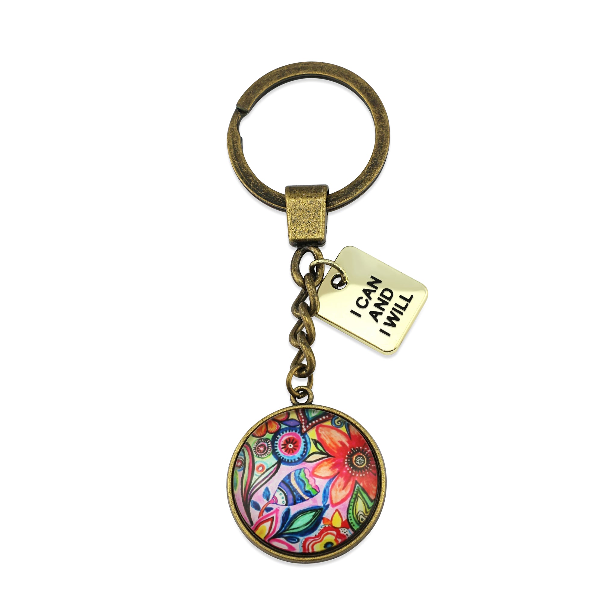 FLORAL WONDERS - Vintage Gold 'I CAN AND I WILL' Keyring - CABANA (10233)