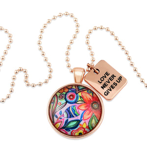 FLORAL WONDERS - Rose Gold 'LOVE NEVER GIVES UP' Necklace - Cabana (10731)