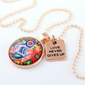 FLORAL WONDERS - Rose Gold 'LOVE NEVER GIVES UP' Necklace - Cabana (10731)