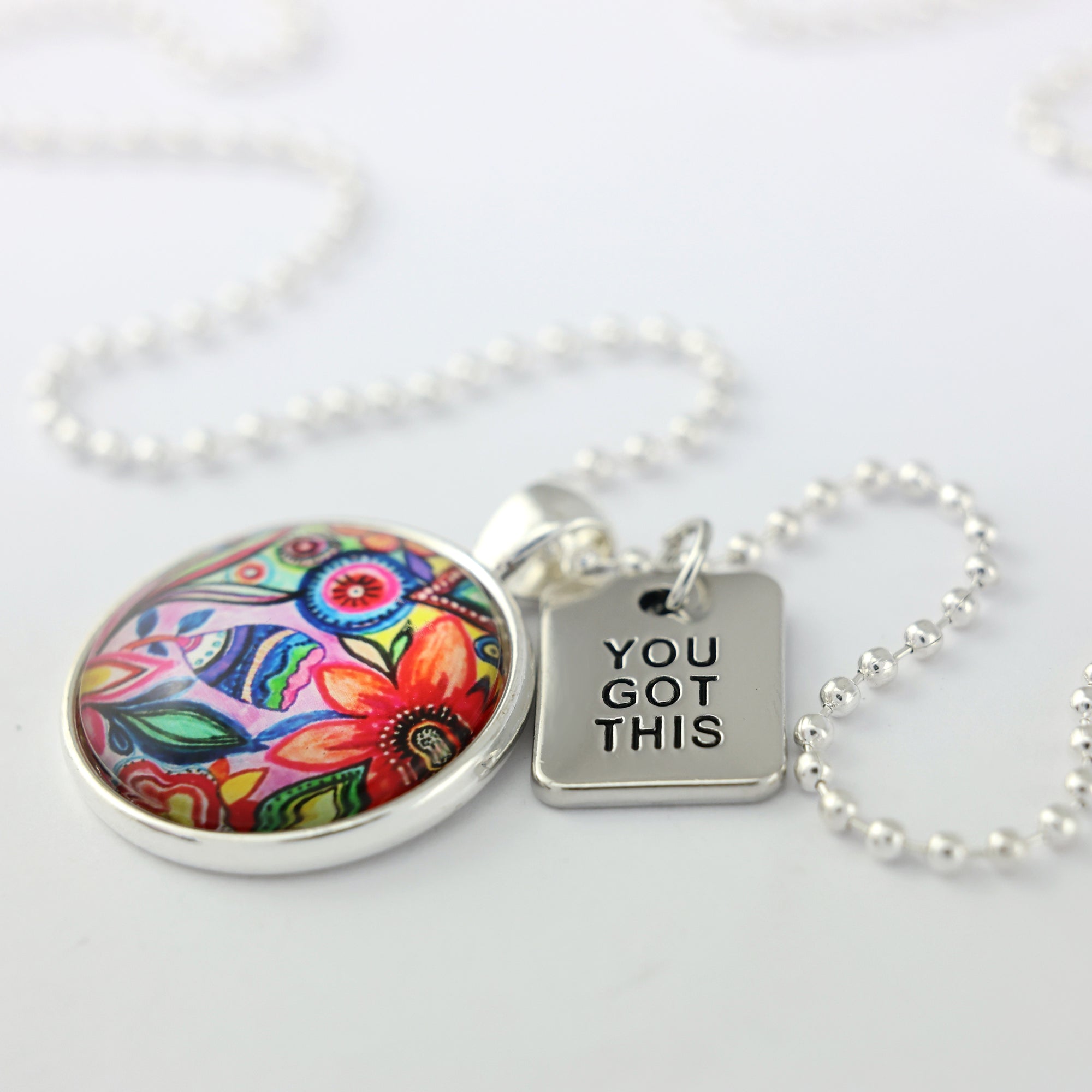 FLORAL WONDERS - Bright Silver 'YOU GOT THIS' Necklace - Cabana (10611)