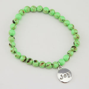 Christmas Bracelet  - Lime Green Pop Synthesis 6mm Bead Bracelet with Silver Word Charm