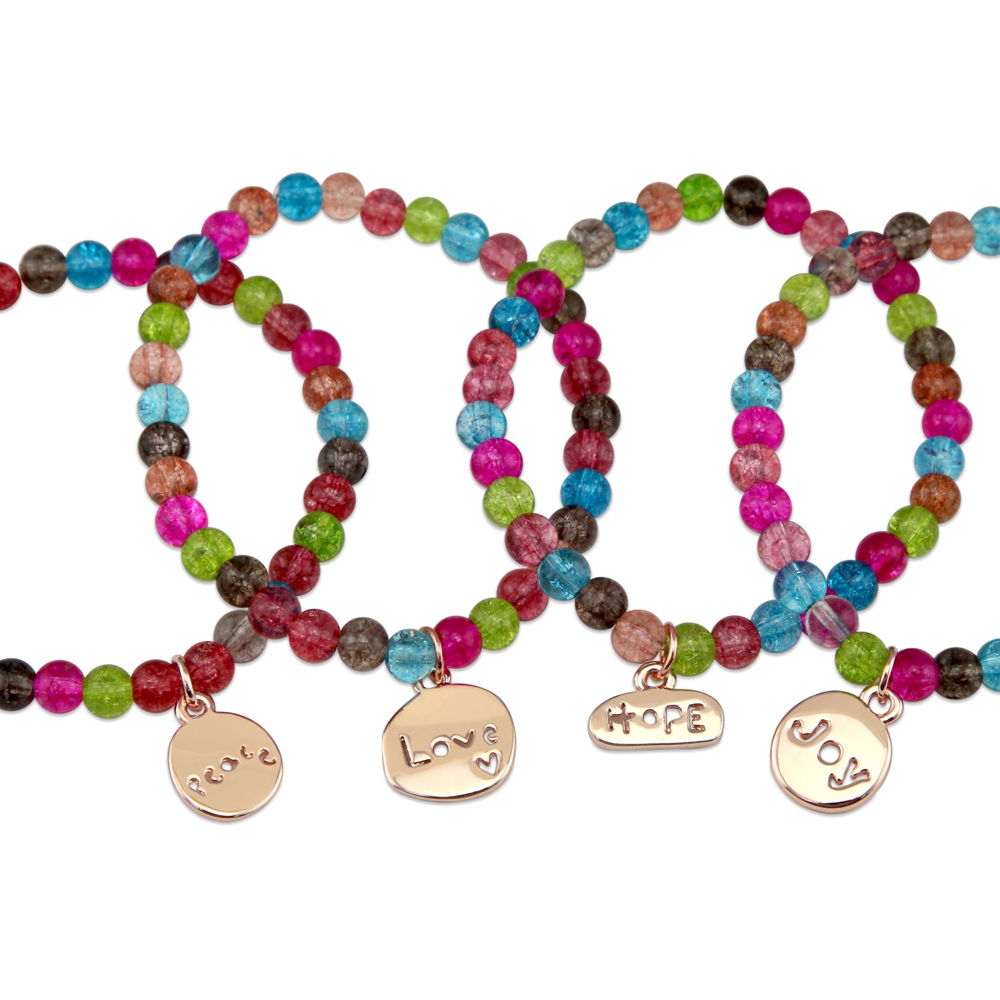 Christmas Bracelet  - Colour Pop 6mm Bead Bracelet with Rose Gold Word Charm