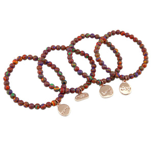 Christmas Bracelet  - Colour Stripes Synthesis 6mm Bead Bracelet with Rose Gold Word Charm