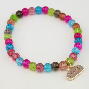 Christmas Bracelet  - Colour Pop 6mm Bead Bracelet with Rose Gold Word Charm