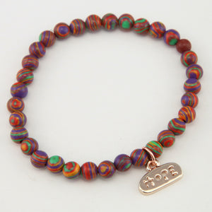 Christmas Bracelet  - Colour Stripes Synthesis 6mm Bead Bracelet with Rose Gold Word Charm