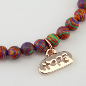 Christmas Bracelet  - Colour Stripes Synthesis 6mm Bead Bracelet with Rose Gold Word Charm