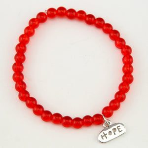 Christmas Bracelet  - Red Nose Agate 6mm Bead Bracelet with Silver Word Charm