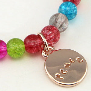 Christmas Bracelet  - Colour Pop 6mm Bead Bracelet with Rose Gold Word Charm