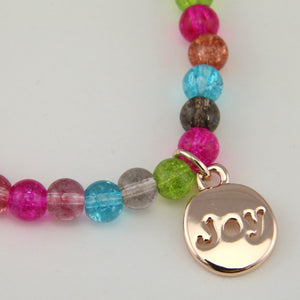 Christmas Bracelet  - Colour Pop 6mm Bead Bracelet with Rose Gold Word Charm