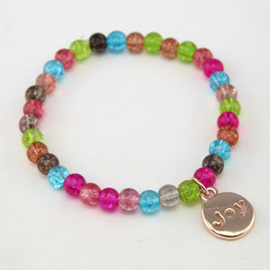 Christmas Bracelet  - Colour Pop 6mm Bead Bracelet with Rose Gold Word Charm