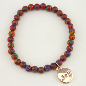 Christmas Bracelet  - Colour Stripes Synthesis 6mm Bead Bracelet with Rose Gold Word Charm