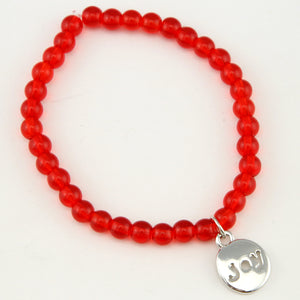 Christmas Bracelet  - Red Nose Agate 6mm Bead Bracelet with Silver Word Charm