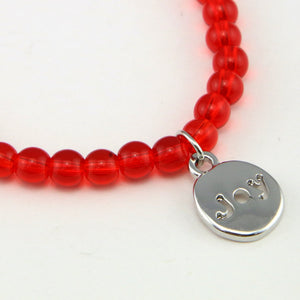 Christmas Bracelet  - Red Nose Agate 6mm Bead Bracelet with Silver Word Charm