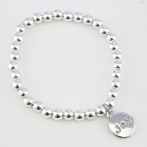 Christmas Bracelet  - Silver Hematite 6mm Bead Bracelet with Silver Word Charm