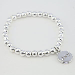 Christmas Bracelet  - Silver Hematite 6mm Bead Bracelet with Silver Word Charm