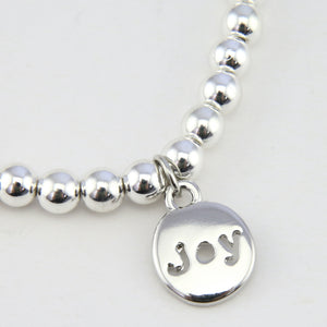 Christmas Bracelet  - Silver Hematite 6mm Bead Bracelet with Silver Word Charm